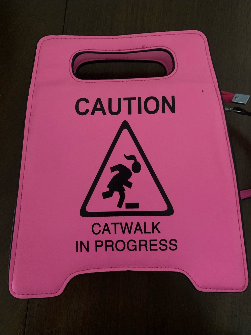 Bright Pink Caution Graphic Tote Bag